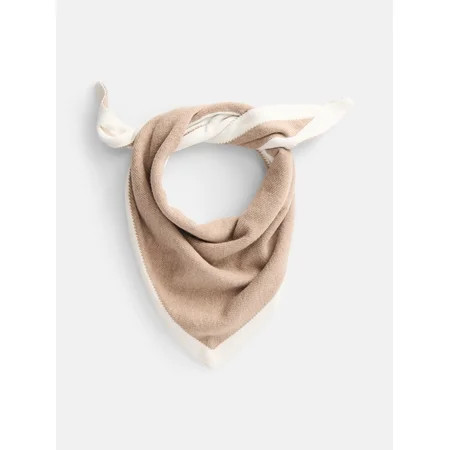 Scenario Women's Border Stripe Knit Triangle Scarf, Toasted Heather and Winter White | Walmart (US)