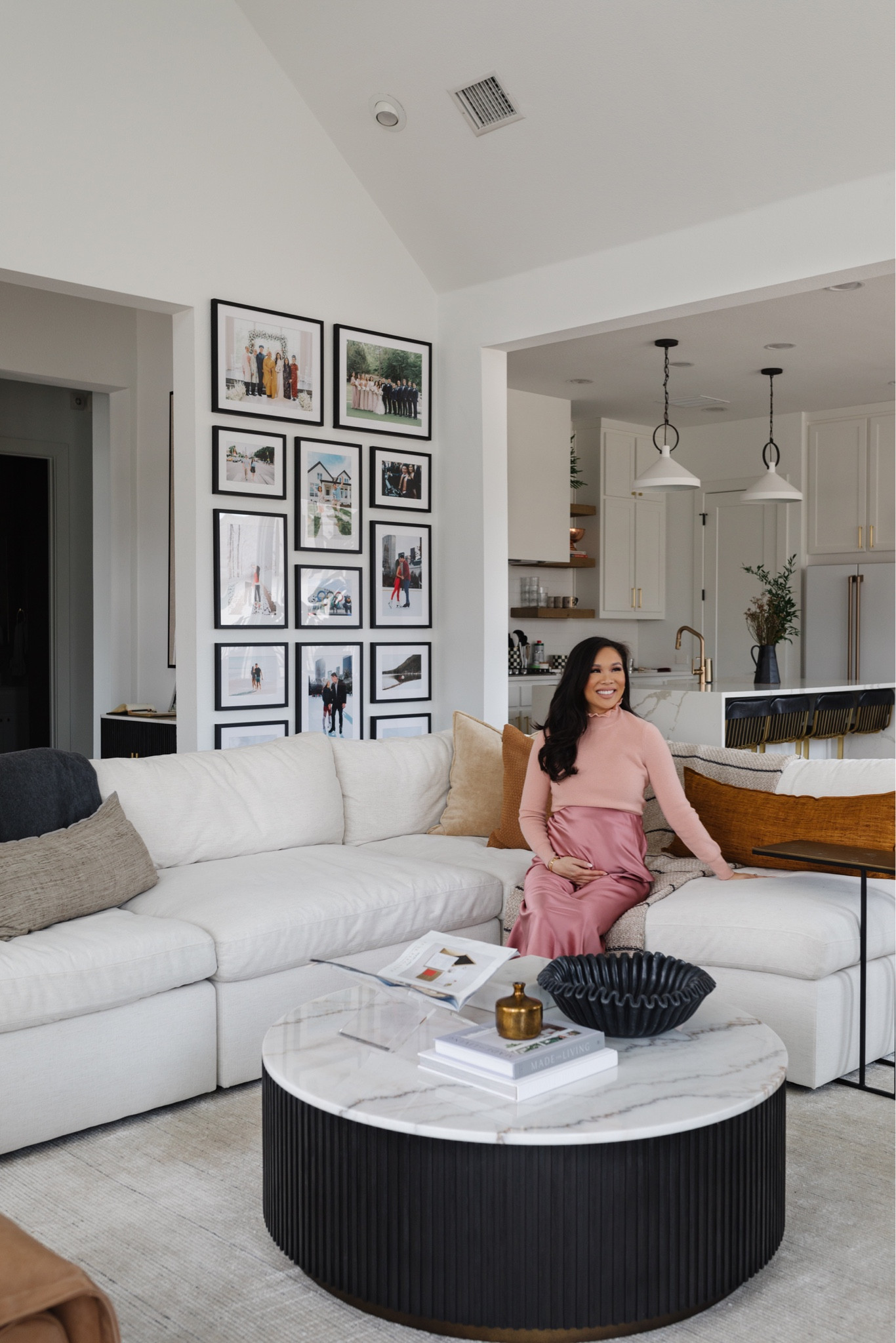 Living room decor on sale from Arhaus! Love our four-piece sectional sofa with performance fabric and this new round marble coffee table. Love the size for coffee table styling and also linking a similar gallery wall, throw pillows and more. 

#LTKbump #LTKhome #LTKsalealert