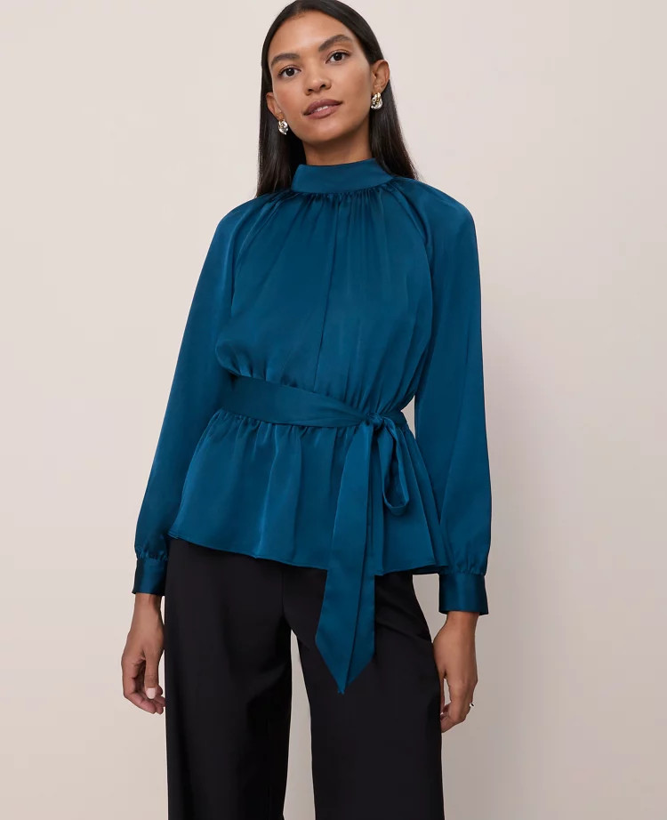 Satin Tie Waist Blouse | Ann Taylor