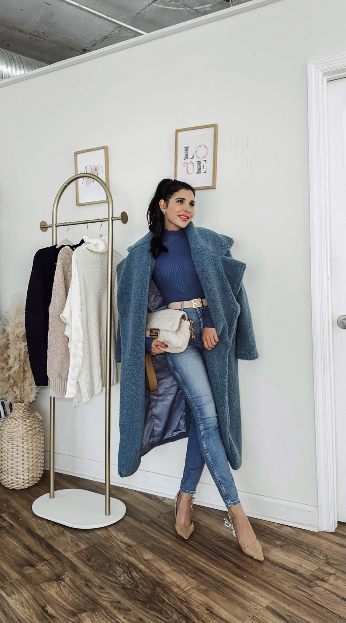 Winter fashion inspo- skinny jeans with turtleneck top and cozy oversized teal teddy coat and Fendi shearling bag 🫶🏻

#LTKstyletip #LTKMostLoved #LTKworkwear