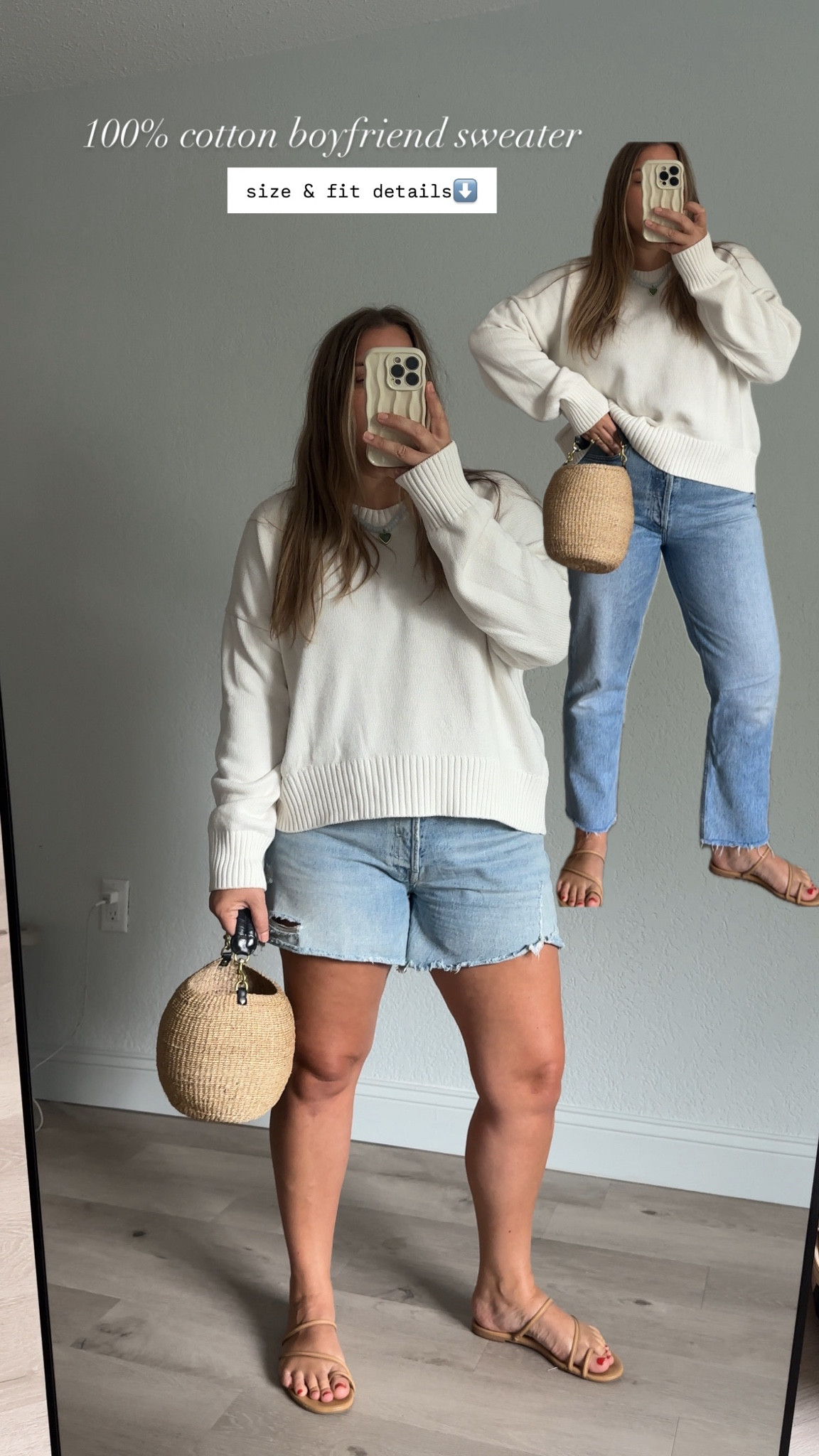 Sweater tts but runs roomy
Im in medium

Jeans tts
Shorts i size up 1 