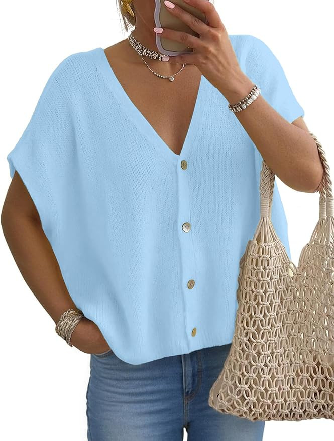 FireSwan Womens Cardigan Sweaters Summer Tops Batwing Short Sleeve Oversized Sweater Lightweight ... | Amazon (US)