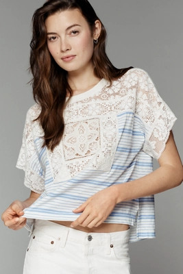 By Anthropologie Cotton Lace Inset Boxy Tee | Anthropologie (US)