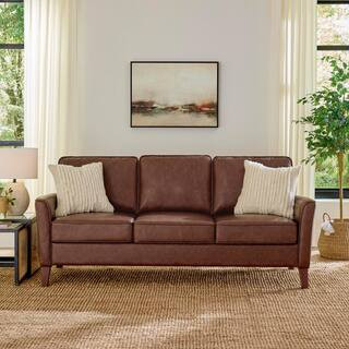 StyleWell Doherty 79.9 in. Flared Arm Faux Leather Sofa in Chestnut Brown 133A008BRN - The Home D... | The Home Depot