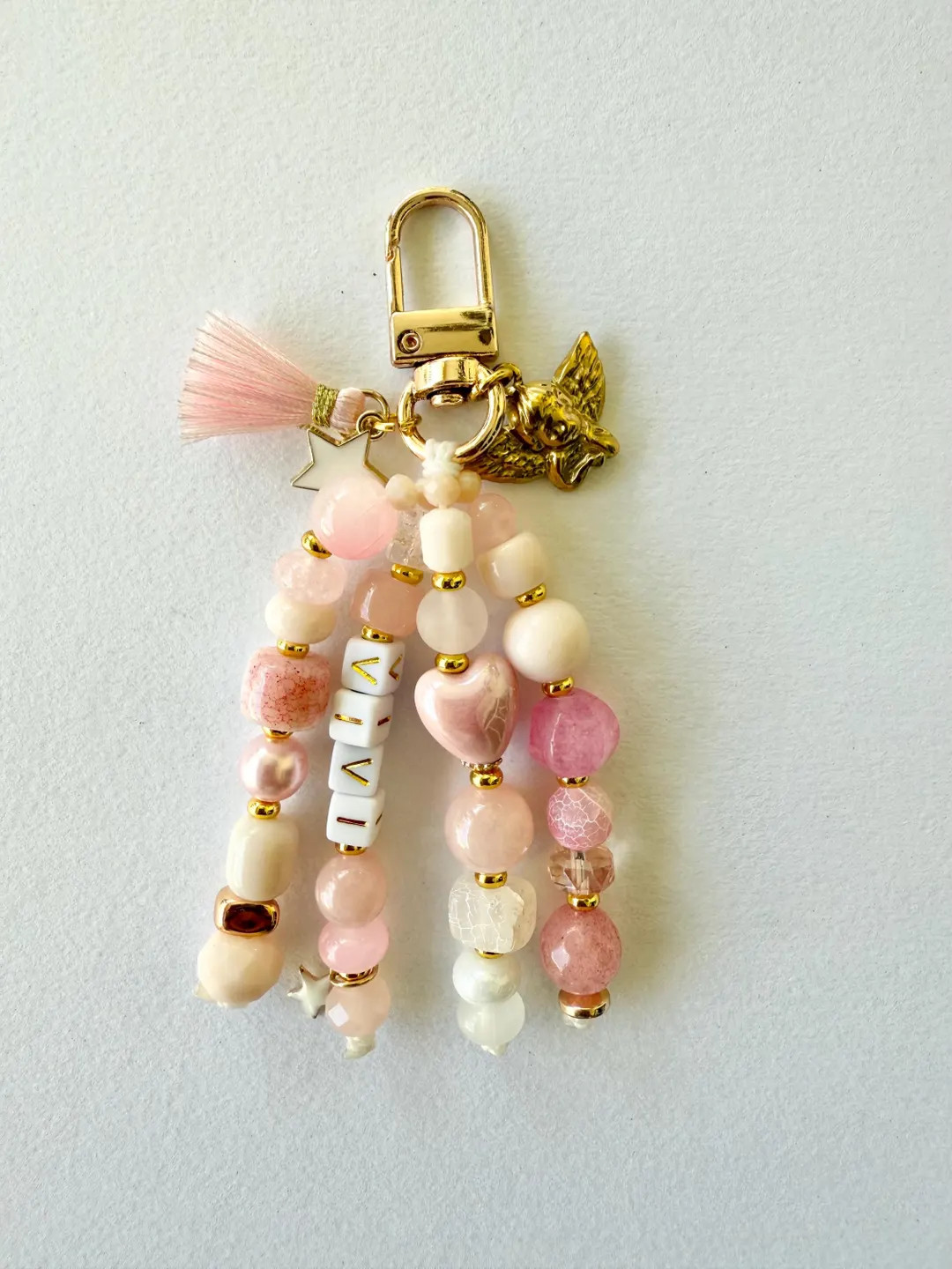 Pink Blush Beaded Keychain Charm – Heart & Star Detail | Handmade Bag Accessory - Etsy | Etsy (US)