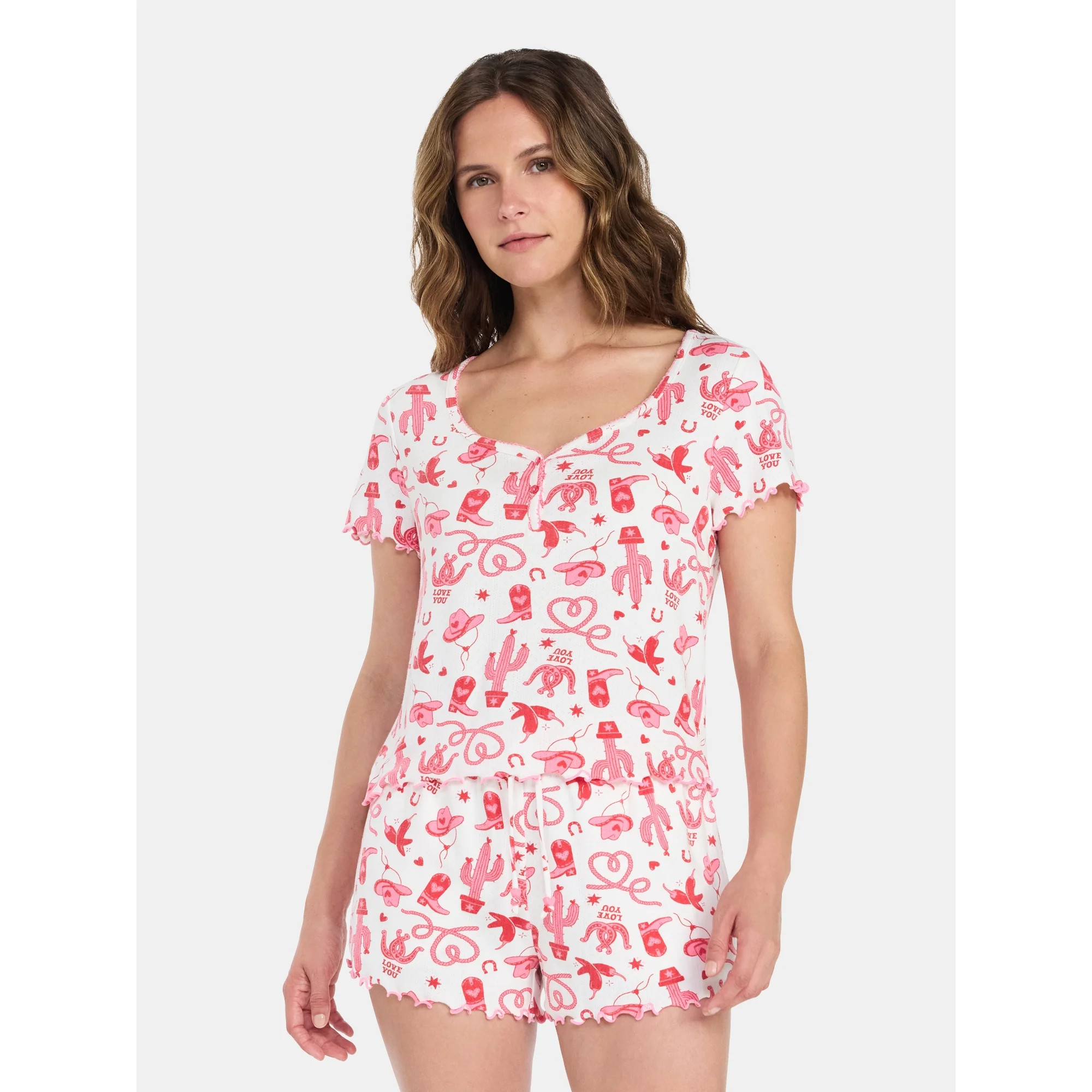 Valentine's Day Women's Knit Henley Top and Shorts Pajama Set from Way to Celebrate, 2-Piece, Siz... | Walmart (US)