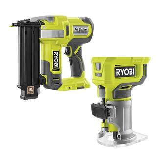 RYOBI ONE+ 18V 18-Gauge Cordless AirStrike Brad Nailer with Compact Fixed Base Router (Tools Only... | The Home Depot
