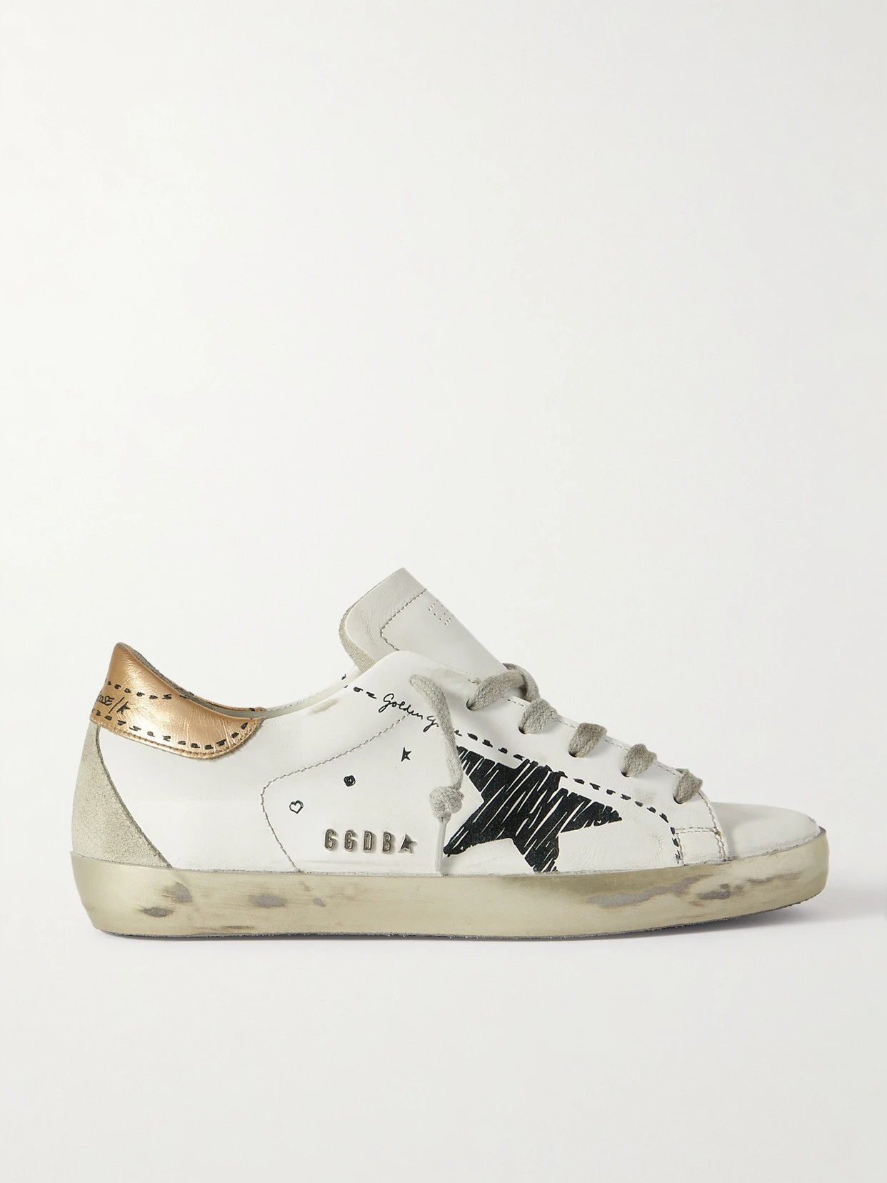 Golden Goose - Superstar Distressed Suede-trimmed Printed Leather Sneakers - White | NET-A-PORTER (US)