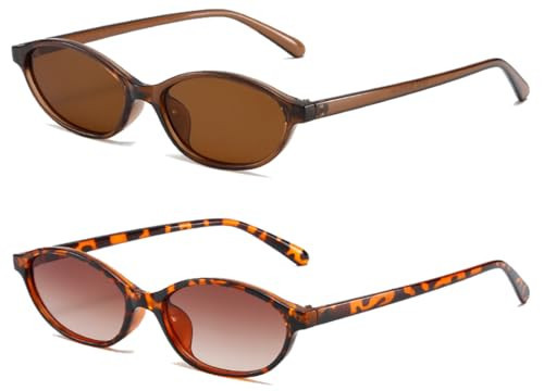 Oval Tiny 90s Vintage Retro Trendy Thin Skinny Sunglasses for Cool Chic Women Small Face (Brown+Tortoise) | Amazon (US)
