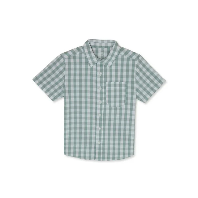 Wonder Nation Boys Woven Button Up T-Shirt with Short Sleeves, Sizes 4-12 & Husky | Walmart (US)