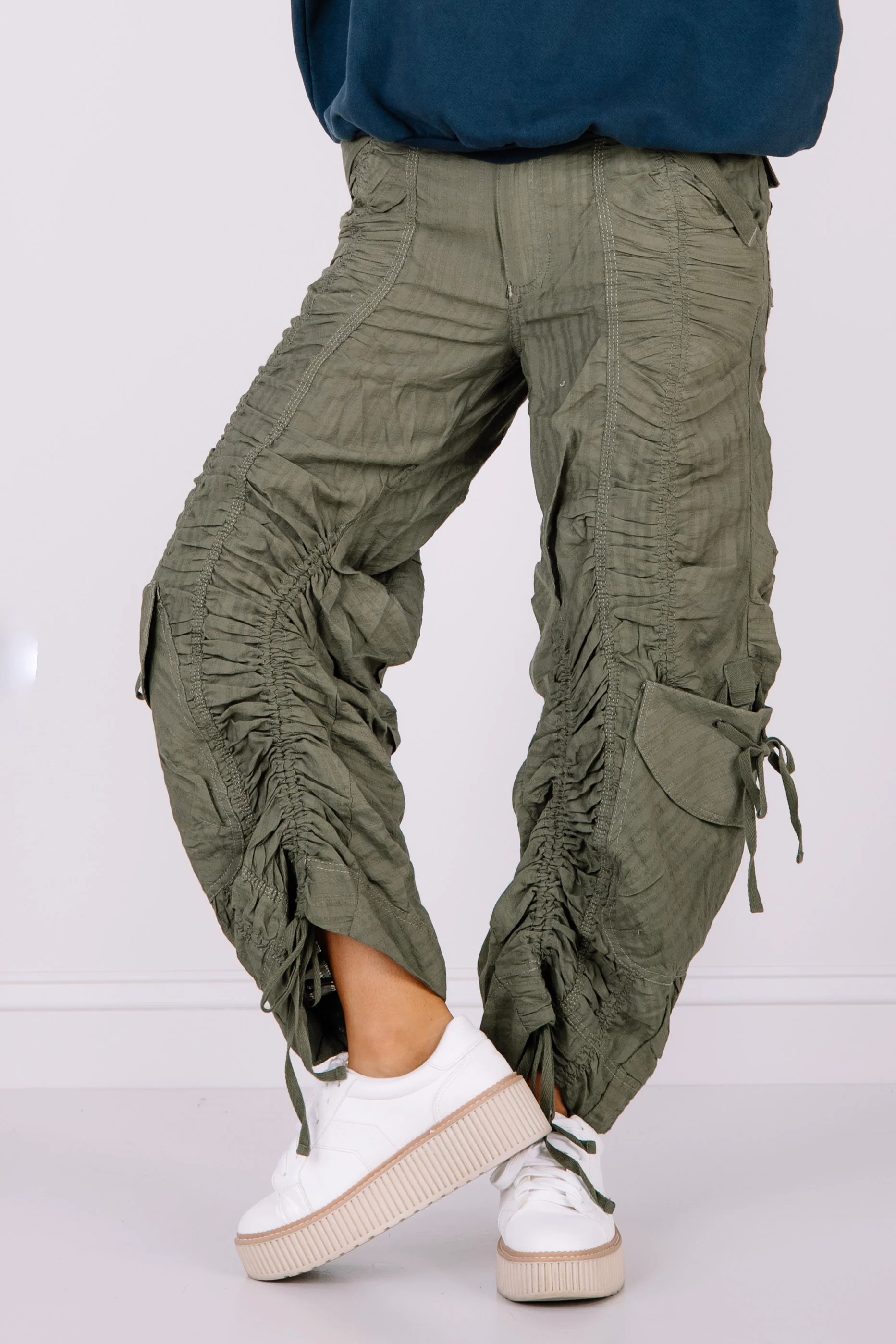 Free People Scorpio Shirred Cargo Lichen Pant | The Willow Tree