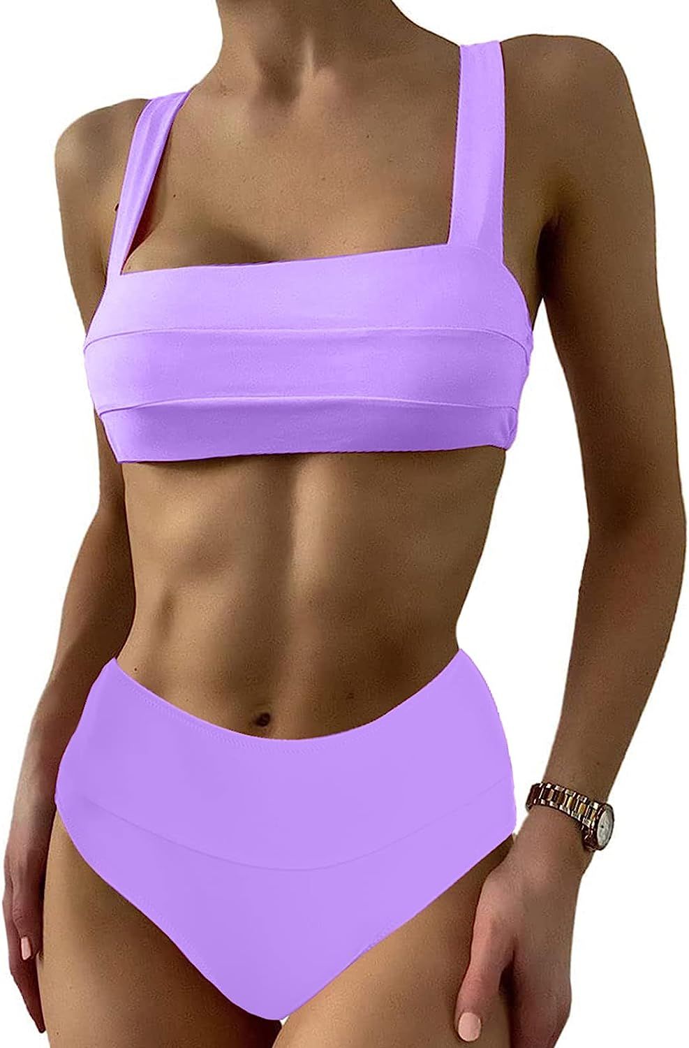 Womens Crop Top High Waisted Swimsuit Sport High Cut Bikini Set Two Piece Bandeau Bathing Suits | Amazon (US)