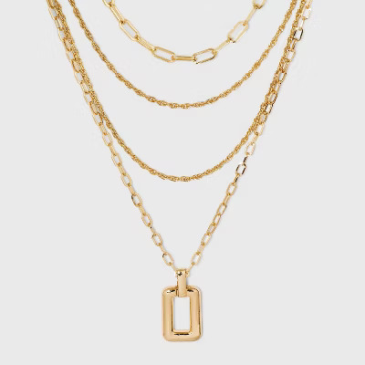 Multi Chain Layered Medallion Multi-Strand Necklace - A New Day™ Gold | Target