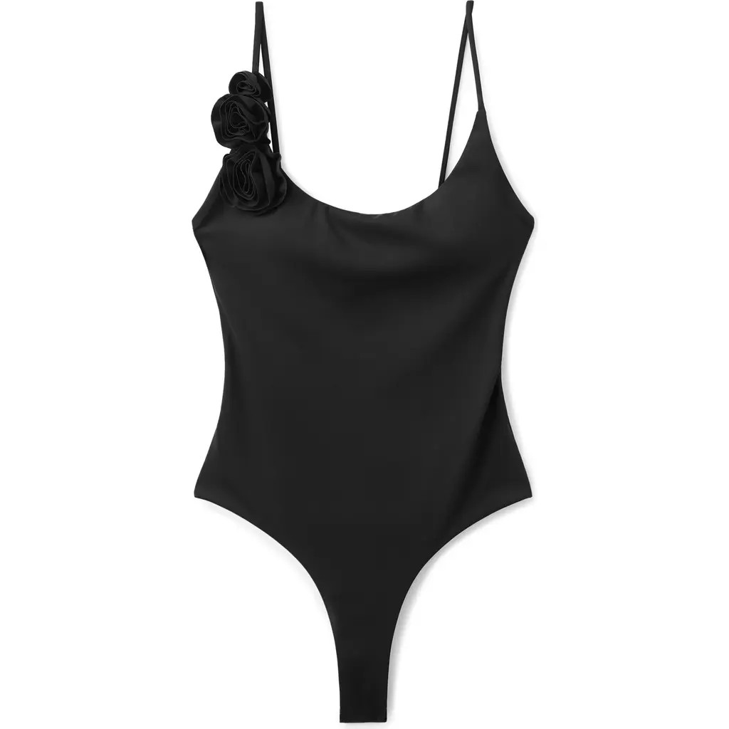 MANGO Floral Strap One-Piece Swimsuit in Black at Nordstrom, Size X-Small | Nordstrom
