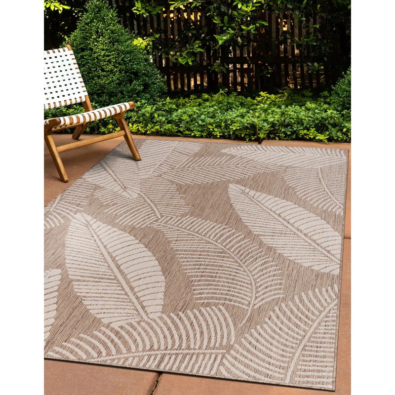 Aleman Floral Brown/Beige Indoor and Outdoor Area Rug | Wayfair North America