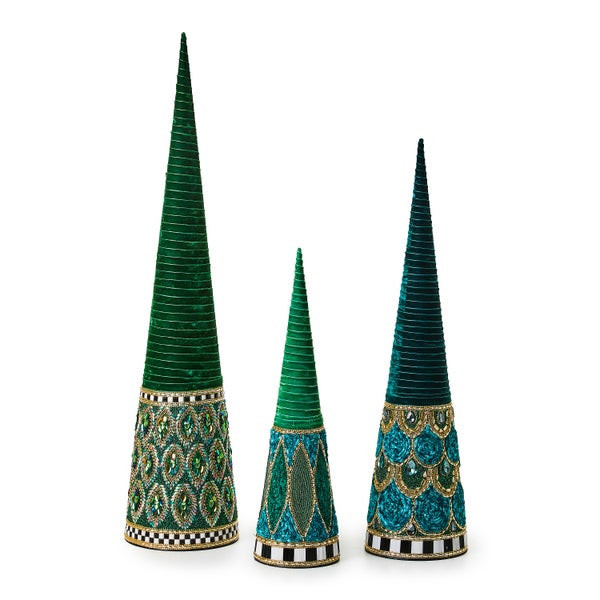 MacKenzie-Childs Emerald Luxe Beaded Cone Trees | MacKenzie-Childs