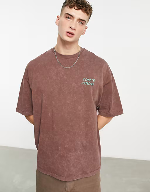 ASOS DESIGN oversized t-shirt in brown with constellation print | ASOS (Global)