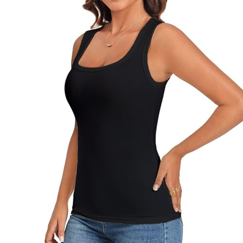 ASAIR Black Ribbed Tank Tops Women Slim-Fit (Black Medium) | Amazon (US)