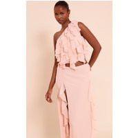 Light Pink Chiffon Frill One Shoulder Top | PrettyLittleThing US