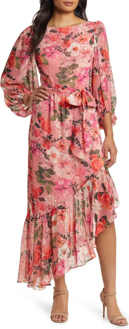 Floral Balloon Sleeve Asymmetric Maxi Dress | Nordstrom