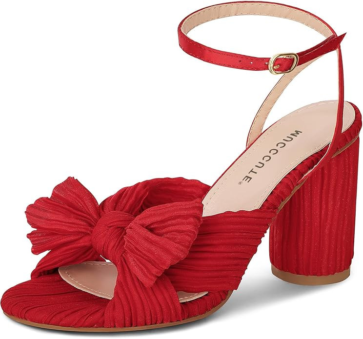 MUCCCUTE Women's Bow Knot Heeled Sandals Ankle Buckle Strap Chunky Heeled Open-toe Comfortable We... | Amazon (US)