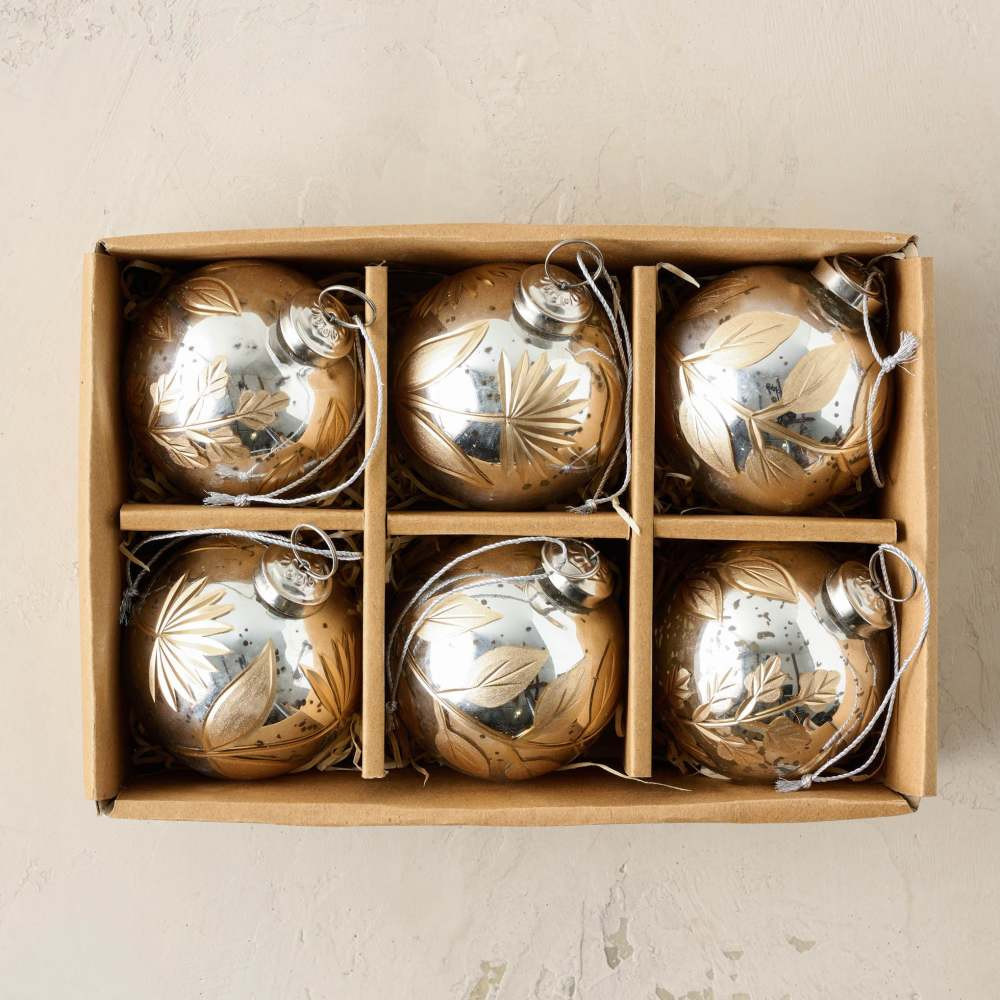 Mercury Glass and Gold Botanical Ornament Set of Six | Magnolia