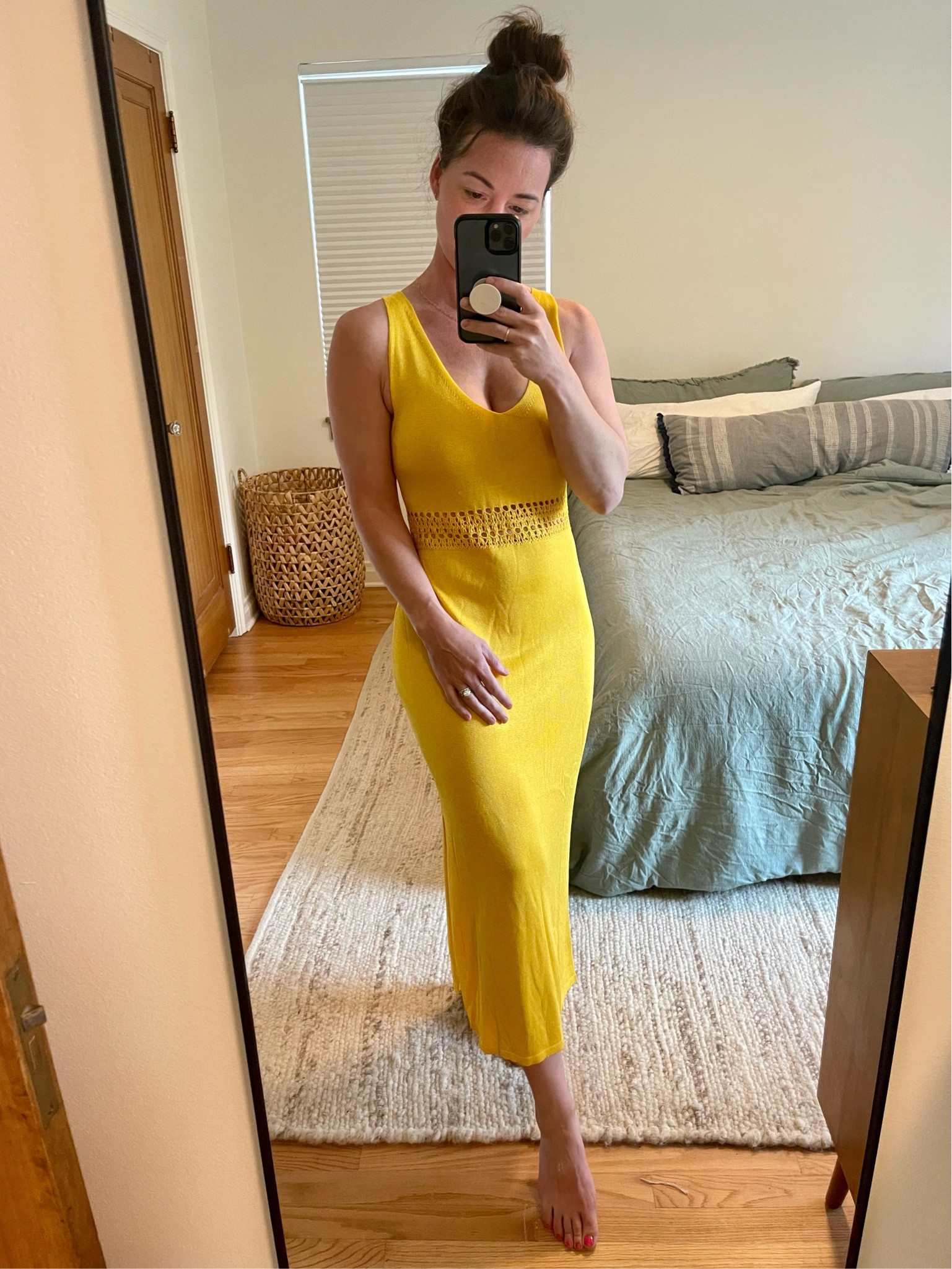 h&m yellow knit dress Women's Yellow Fine-knit dress