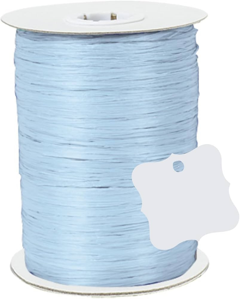 Paper Light Blue Gift Wrap Packaging Raffia Ribbon with Contoured Novelty Gift Tags | Amazon (US)