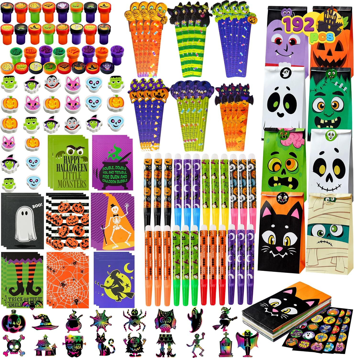 JOYIN 192PCS Halloween Stationery Set, Trick or Treat Gifts for Kids, 24 Pack Halloween Themed Stationery Set for Party Favors Carnival Game Prizes, Classroom School Party Supplies, Goodie Bag Fillers | Amazon (US)