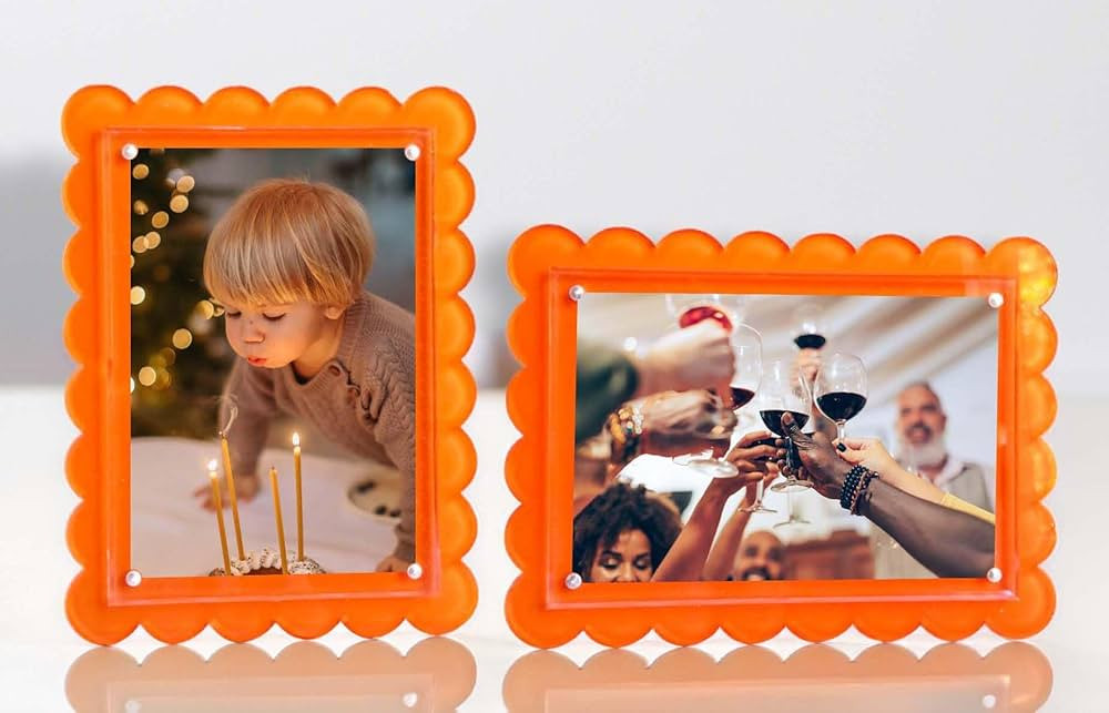 2 Pack of 5 x 7 Orange Acrylic Scalloped Picture Frames, Magnetic Closure with Dual Kickstand Hol... | Amazon (US)