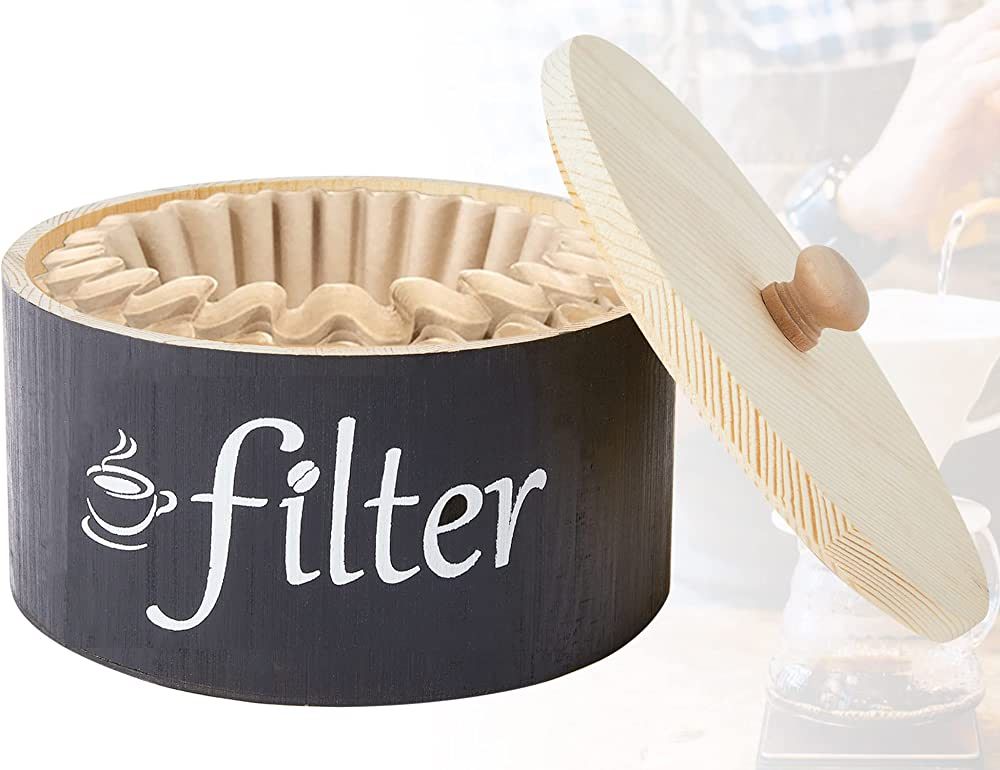 Coffee Filter Holder, Wood Coffee Filters Storage Container with Anti-slip Lid Farmhouse Coffee F... | Amazon (US)