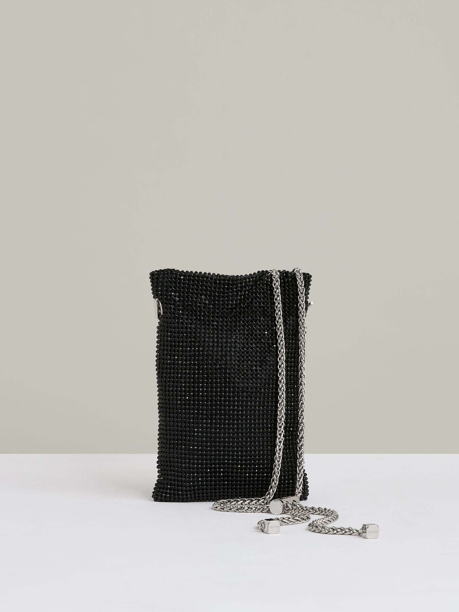 Reiss Crystal Mesh Shoulder Pouch in Black - REISS | Reiss UK