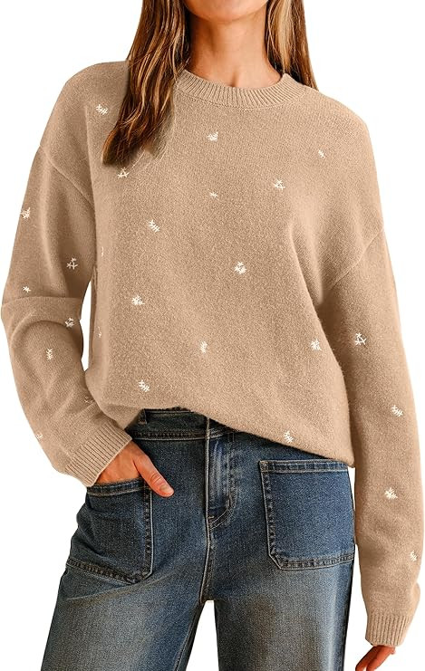 Arach&Cloz Womens Wool Blend Embroidery Floral Oversized Fit Sweater Trendy 2025 | Amazon (US)