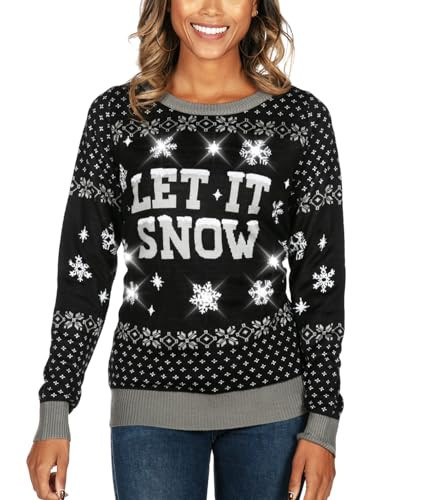 Tipsy Elves Bright Womens Let it Snow Light Up Ugly Black Christmas Sweater for Holiday Parties Size Small | Amazon (US)