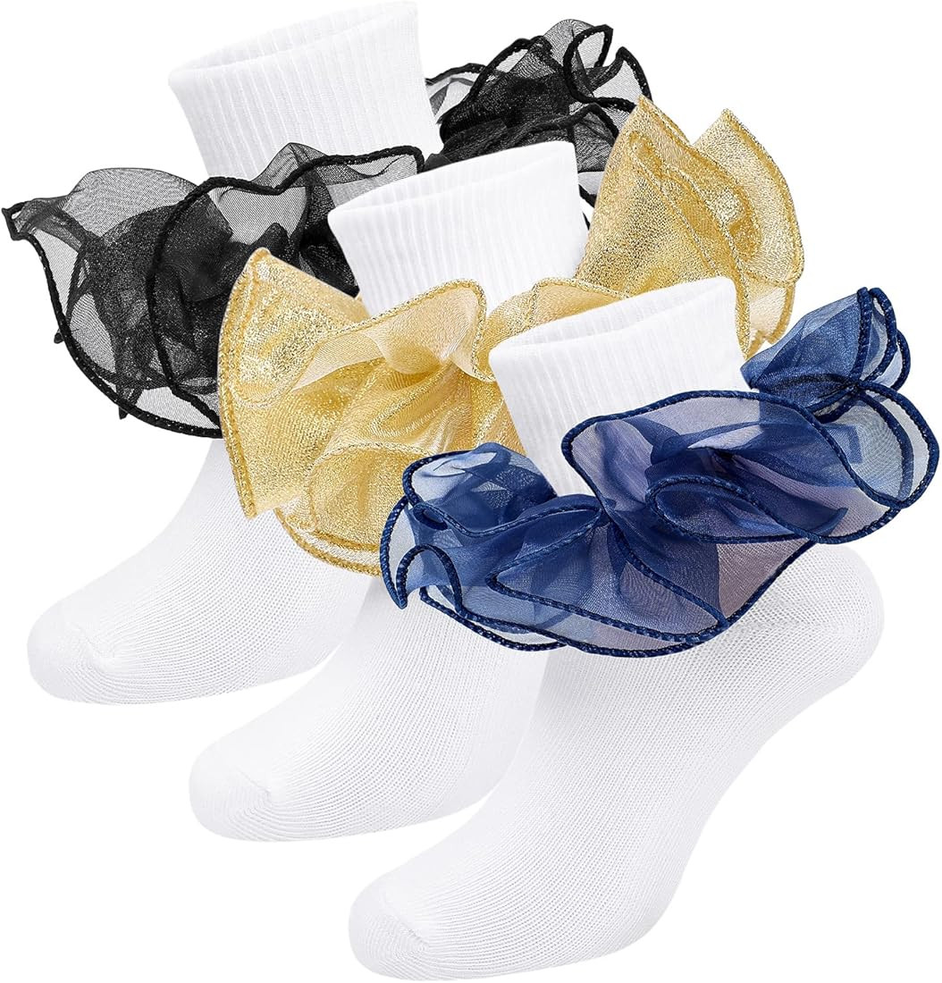 Witwot Girls Ruffle Socks Toddler Double Lace Frilly Pageant Dress Sock Turn Cuff Socks | Amazon (US)