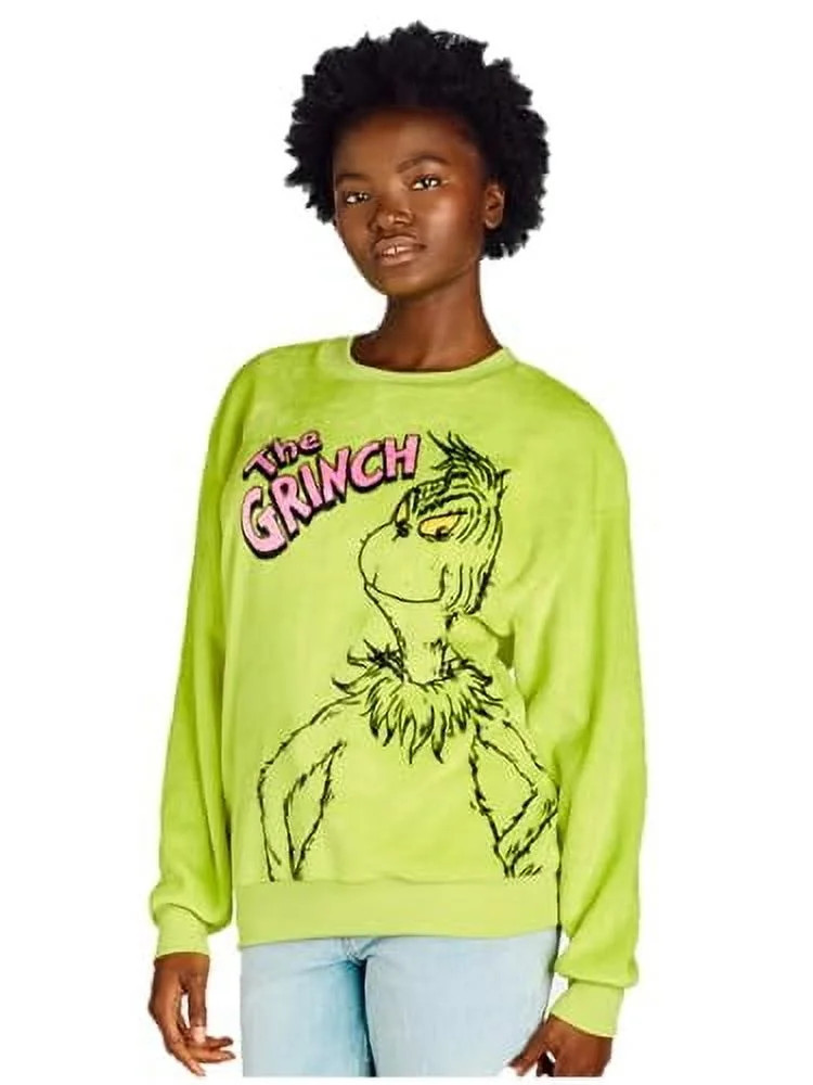 Dr. Seuss Women’s The Grinch Plush Graphic Sweatshirt, Sizes XXS-XXL | Walmart (US)