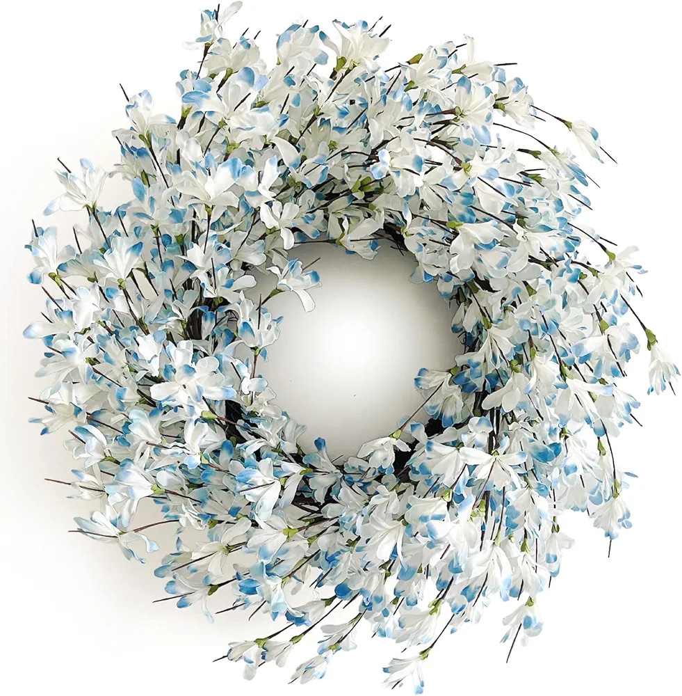 Blue Forsythia Spring Summer Wreath for Front Door, 24 Inch Summer Wreath Blue Cream Cluster on F... | Amazon (US)