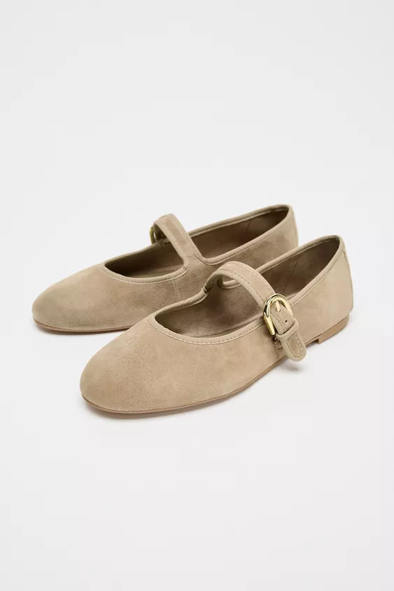 SUEDE BALLERINAS WITH STRAP | Zara US