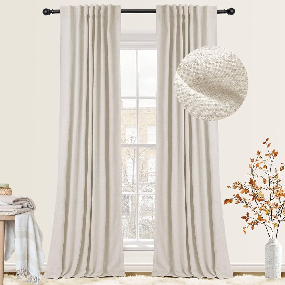 INOVADAY 100% Blackout Cream Curtains 84 Inch Length 2 Panels Set, Linen Blackout Curtains 84 Inc... | Amazon (US)