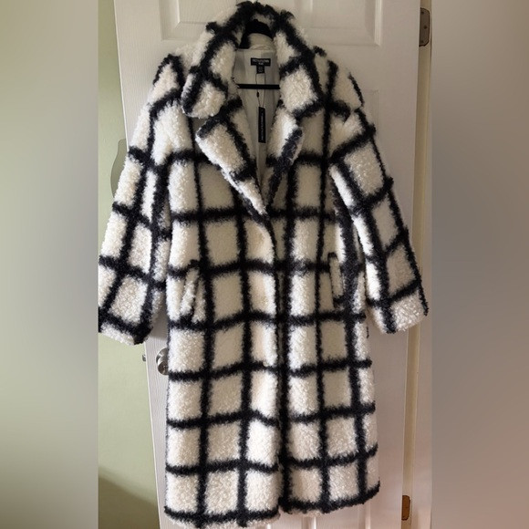 PrettyLittleThing Plus Faux Shearling Checkered Coat | Poshmark