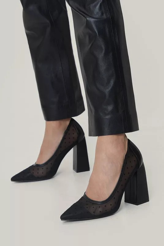 Spotty Mesh Pointed Block Heels | Nasty Gal (US)