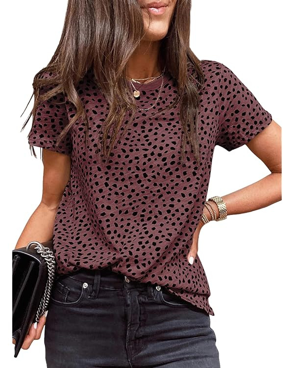 EVALESS Womens Casual Polka Dot Tops Crewneck Short Sleeve T Shirts Fashion 2024 Spring Summer Lo... | Amazon (US)