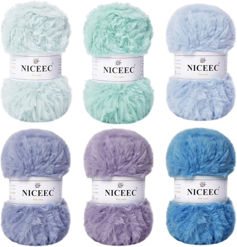 NICEEC Faux Fur Yarn Super Soft Yarn Chunky Fluffy Yarn Eyelash Yarn for Crochet Knit Total Lengt... | Amazon (US)
