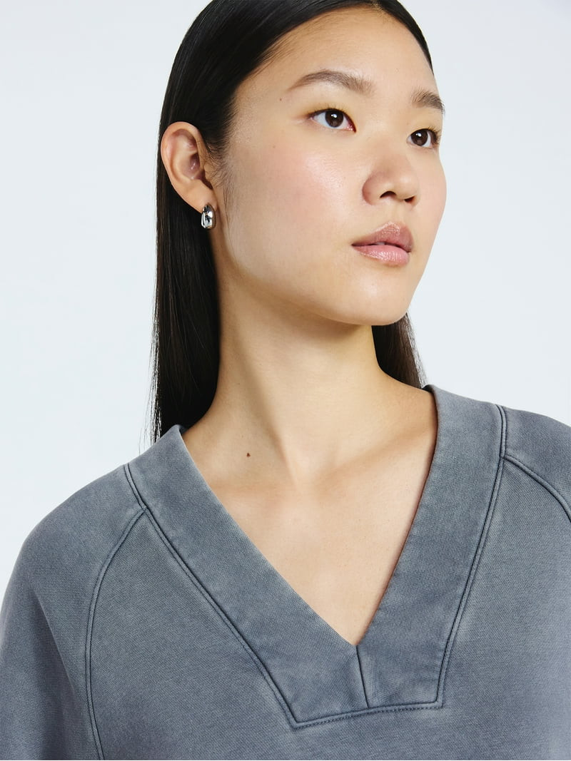 Scoop Women's and Women's Plus Deep V Neck Sweatshirt Mini Dress, Sizes XS-4X | Walmart (US)