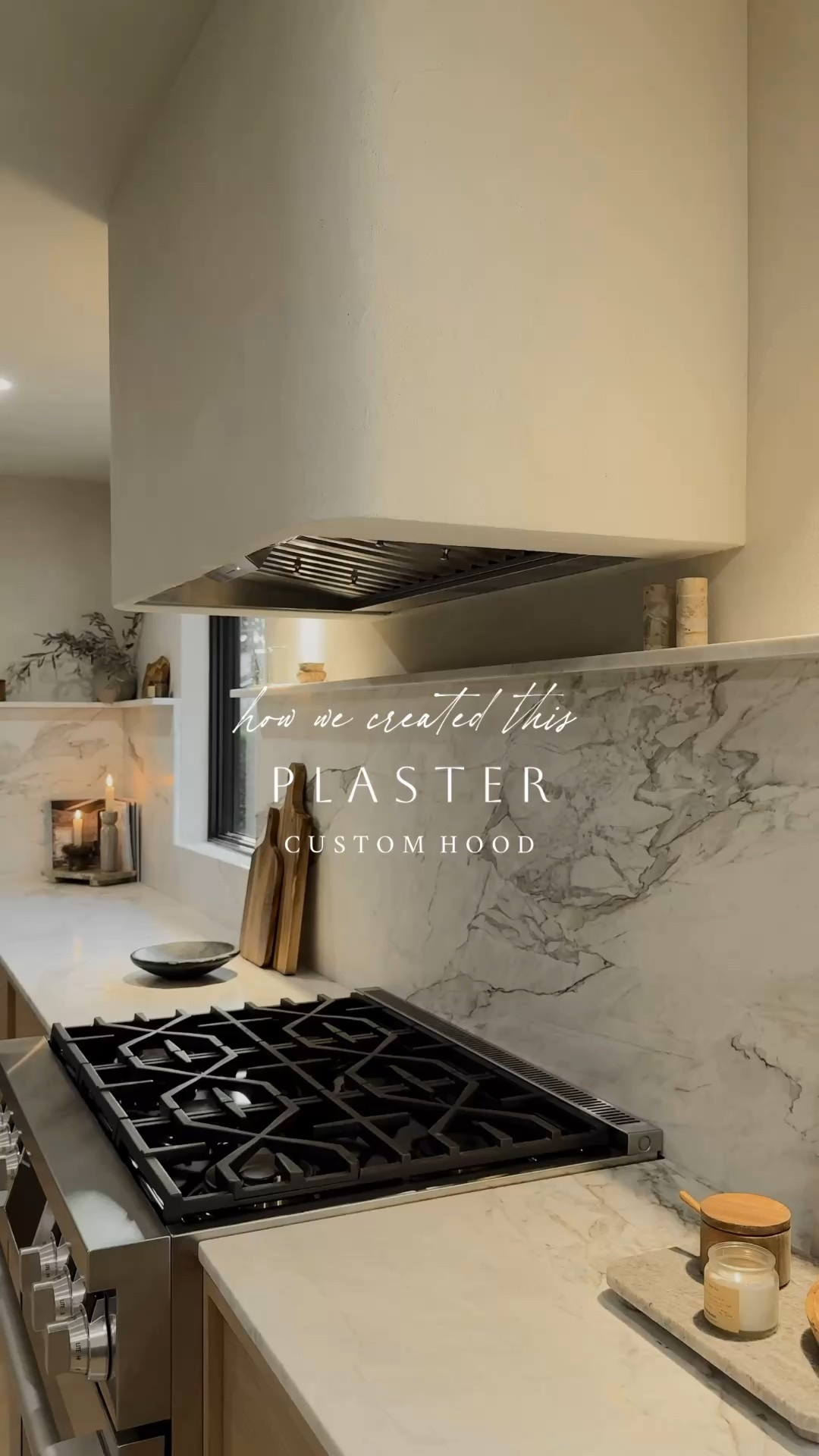 STEP BY STEP DETAILS BELOW- how we created our plaster range hood 🤍

•used 1/4 birch plywood for the box (kerf cut the sides to achieve a curved shape) 

•primed the plywood with PVA Drywall Primer (let dry 24 hrs)

•once dry, painted one coat of @ Meoded Quartz Plaster Primer (let dry 24 hrs)

•mixed Meoded Concretta FS Plaster powder with water (non-tinted)

•used a metal hand trowel to layer the 1st coat of plaster (applied in smaller layers for a slightly uneven finish) 

•once it started to harden, took a damp sponge to slightly smooth any rougher areas (let dry 24hrs)

•for the 2nd coat of plaster, mixed Meoded Concretta tint in the color “Calm White” into the Concretta powder with water (keep it a thicker consistency) 

•used a rubber hand trowel to spread the mixture with a softer look (left some uneven texture for added depth)

•once it started to harden, took a slightly damp sponge to push the plaster flat on the edges 

**hood insert SKS Appliances

#LTKstorytime