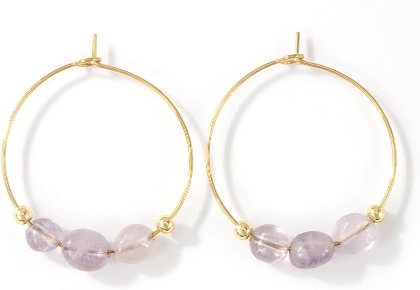 Dainty Natural Gemstone Beaded Hoop Earrings for Women,Handmade Boho Gold Plated Colorful Beads R... | Amazon (US)