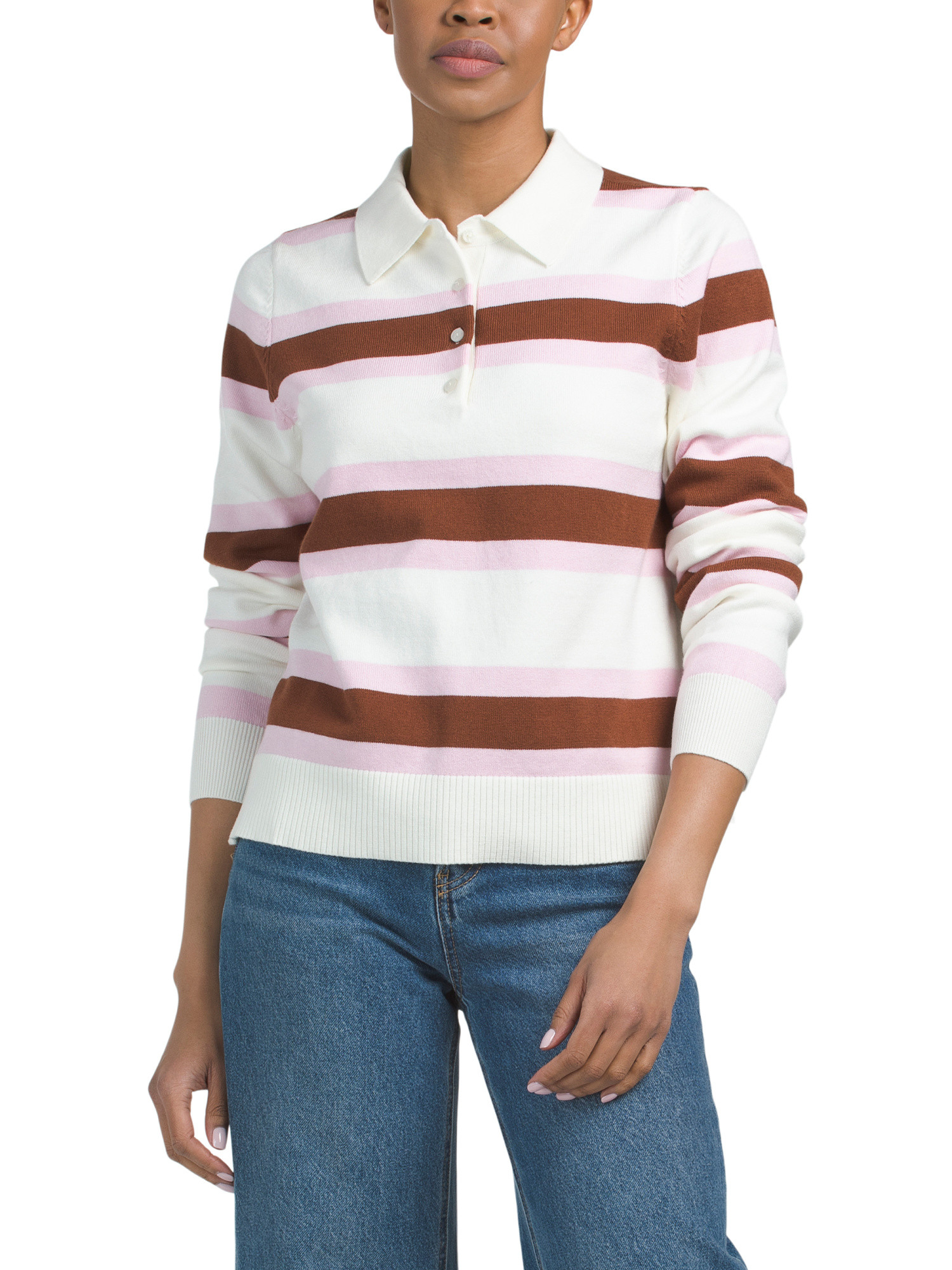 Stripe Long Sleeve Polo Sweater | TJ Maxx