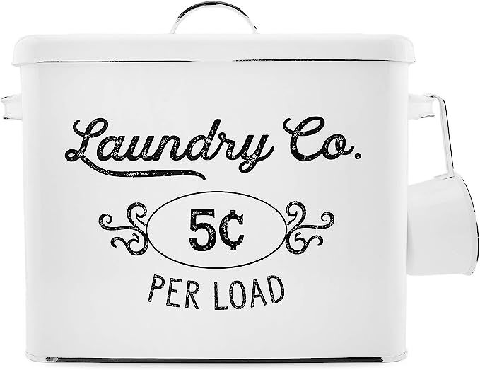 AuldHome Farmhouse Laundry Powder Container, White Enamelware Detergent Bin with Scoop | Amazon (US)