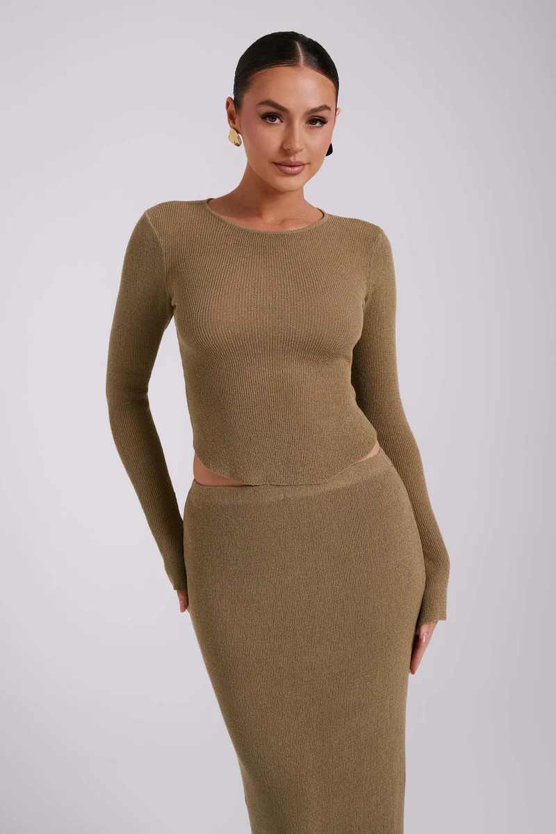 Maribelle Knit Long Sleeve Top - Olive | MESHKI US