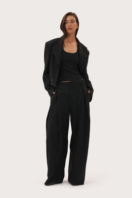 Double Pleat Trousers - Black | Maebe UK
